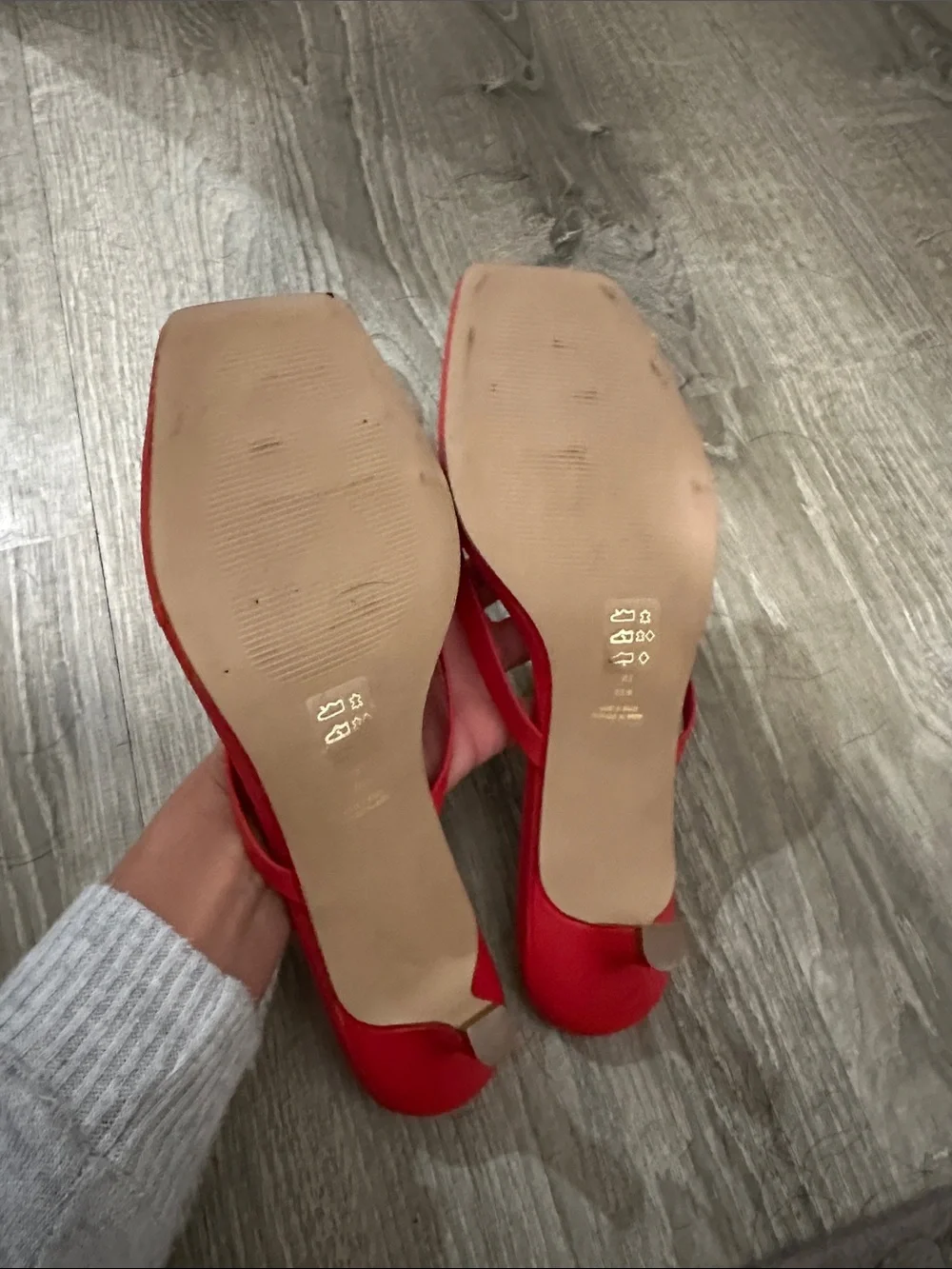 Anthropology Red Square-Toe Slide Sandals - with a cute heel. Women size 41